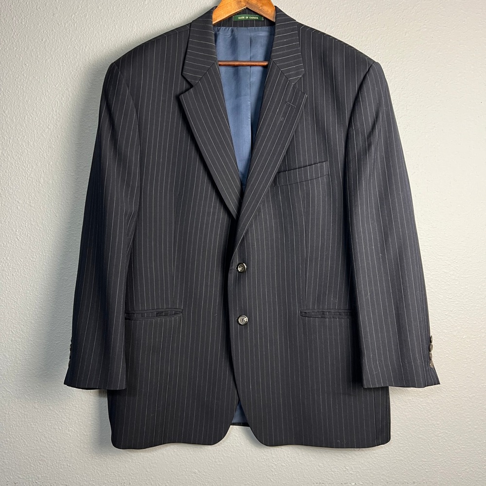 Lauren Ralph Lauren Black Pinstripe Classic Wool Blazer Business Suit Jacket 46R